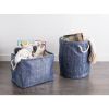 DII Navy and Silver Woven Paper Bin with Rope Handles - 12 inches