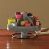 Benzara Galvanized Lazy Susan Organizer With 6 Pockets; Gray