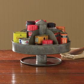 Benzara Galvanized Lazy Susan Organizer With 6 Pockets; Gray