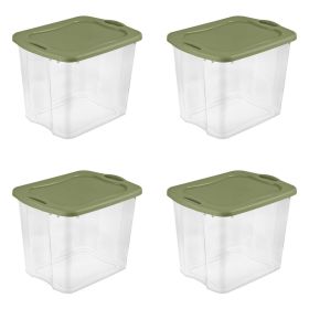 Plastic Storage Box;  Bedding Organizer;  Clear/Sage Beans;  Set of 4