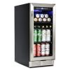 Built-in and Freestanding 15" Mini Beverage Refrigerator/Wine Cabinet, 120 Cans, 34-65Â°F, Quiet, Adjustable Shelves, Touch Controls, Defrost, Kitchen