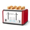 Toaster 4 Slice, Geek Chef Stainless Steel Extra-Wide Slot Toaster with Dual Control Panels of Bagel/Defrost/Cancel Function, 6 Toasting Bread Shade S