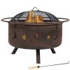 Outdoor Camping or Backyard Round Cosmic Stars and Moons Fire Pit with Cooking Grill Grate; Spark Screen; and Log Poker - 30"