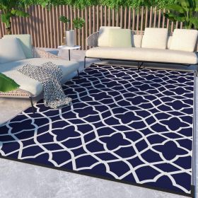 Outdoor Rugs; 9'x12' Reversible Plastic Straw Rug for Patios Clearance; Outside Area Carpet; Camping Mat for Outdoor Decor; RV; Navy Blue&White