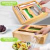 Bamboo Ziplock Bag Organizer for Drawer; Containers for Organizing Pantry; Wrap Dispenser with Cutter; Compatible with Gallon; Quart; Sandwich&Snack B