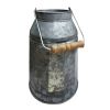 Galvanized Metal Decorative Milk Can with Wooden Handle; Gray and Brown