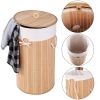 Barrel Type Bamboo Folding Basket Body with Cover Wood Color Laundry Baskets for Bedroom, Laundry Hamper for Toys Clothing Organization RT