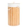 Barrel Type Bamboo Folding Basket Body with Cover Wood Color Laundry Baskets for Bedroom, Laundry Hamper for Toys Clothing Organization RT