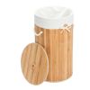 Barrel Type Bamboo Folding Basket Body with Cover Wood Color Laundry Baskets for Bedroom, Laundry Hamper for Toys Clothing Organization RT