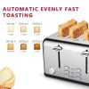 Toaster 4 slices, stainless steel extra-wide slot toaster, dual control panel with bagel/defrost/cancel function, 6 shade settings for baking bread, d