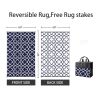 Outdoor Rugs; 9'x12' Reversible Plastic Straw Rug for Patios Clearance; Outside Area Carpet; Camping Mat for Outdoor Decor; RV; Navy Blue&White