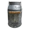 Galvanized Metal Decorative Milk Can with Wooden Handle; Gray and Brown