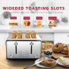 Toaster 4 slices, stainless steel extra-wide slot toaster, dual control panel with bagel/defrost/cancel function, 6 shade settings for baking bread, d