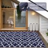 Outdoor Rugs; 9'x12' Reversible Plastic Straw Rug for Patios Clearance; Outside Area Carpet; Camping Mat for Outdoor Decor; RV; Navy Blue&White