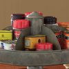 Benzara Galvanized Lazy Susan Organizer With 6 Pockets; Gray