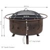 Outdoor Camping or Backyard Round Cosmic Stars and Moons Fire Pit with Cooking Grill Grate; Spark Screen; and Log Poker - 30"