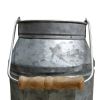 Galvanized Metal Decorative Milk Can with Wooden Handle; Gray and Brown