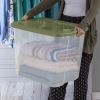 Plastic Storage Box;  Bedding Organizer;  Clear/Sage Beans;  Set of 4