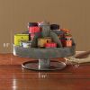 Benzara Galvanized Lazy Susan Organizer With 6 Pockets; Gray