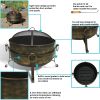 Outdoor Camping or Backyard Round Cauldron Fire Pit with Spark Screen; Log Poker; and Metal Wood Grate - 24"