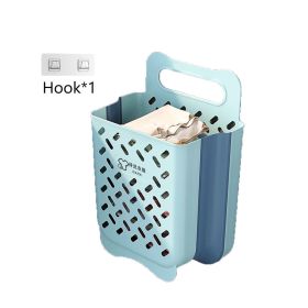 Folding wall hanging dirty clothes basket household plastic laundry basket large storage basket doll storage bucket (Color: Blue, size: medium)