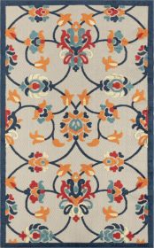 Stylish Classic Pattern Design Floral Damask High-Low Indoor Outdoor Area Rug (Color: Navy|Orange, size: 7'10" X 9'10")