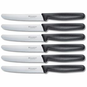 6 Piece Victorinox Swiss Army Cutlery Classic 4.5" Round Tip with Serrated Blade Steak Knife Set (Available in 8 Colors: Orange)