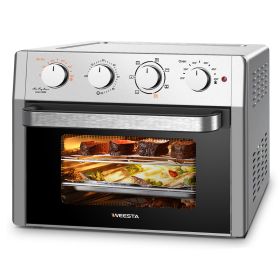 Air Fryer Toaster Oven 24 Quart - 7-In-1 Convection Oven with Air Fry, Roast, Toast, Broil & Bake Function - Kitchen Appliances for Cooking Chicken, S (Color: Silver)